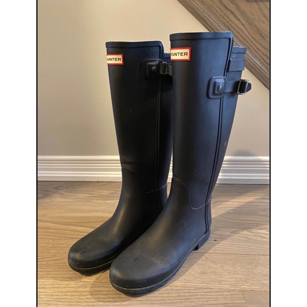 Tall Black Hunter Boots with refined Back strap Size 7